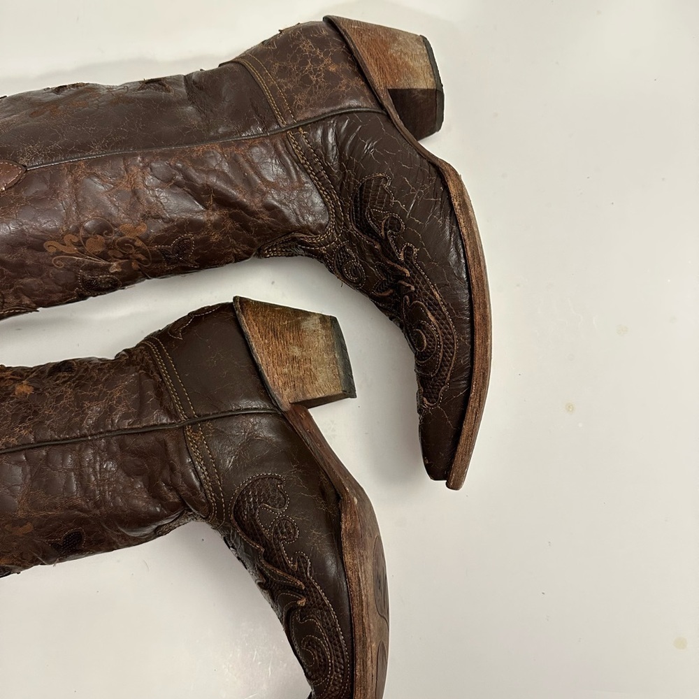 CORRAL Women's Vintage Lizard Inlay Snip Toe Cowgirl Boots C2109 Size 9.5 - Picture 11 of 16